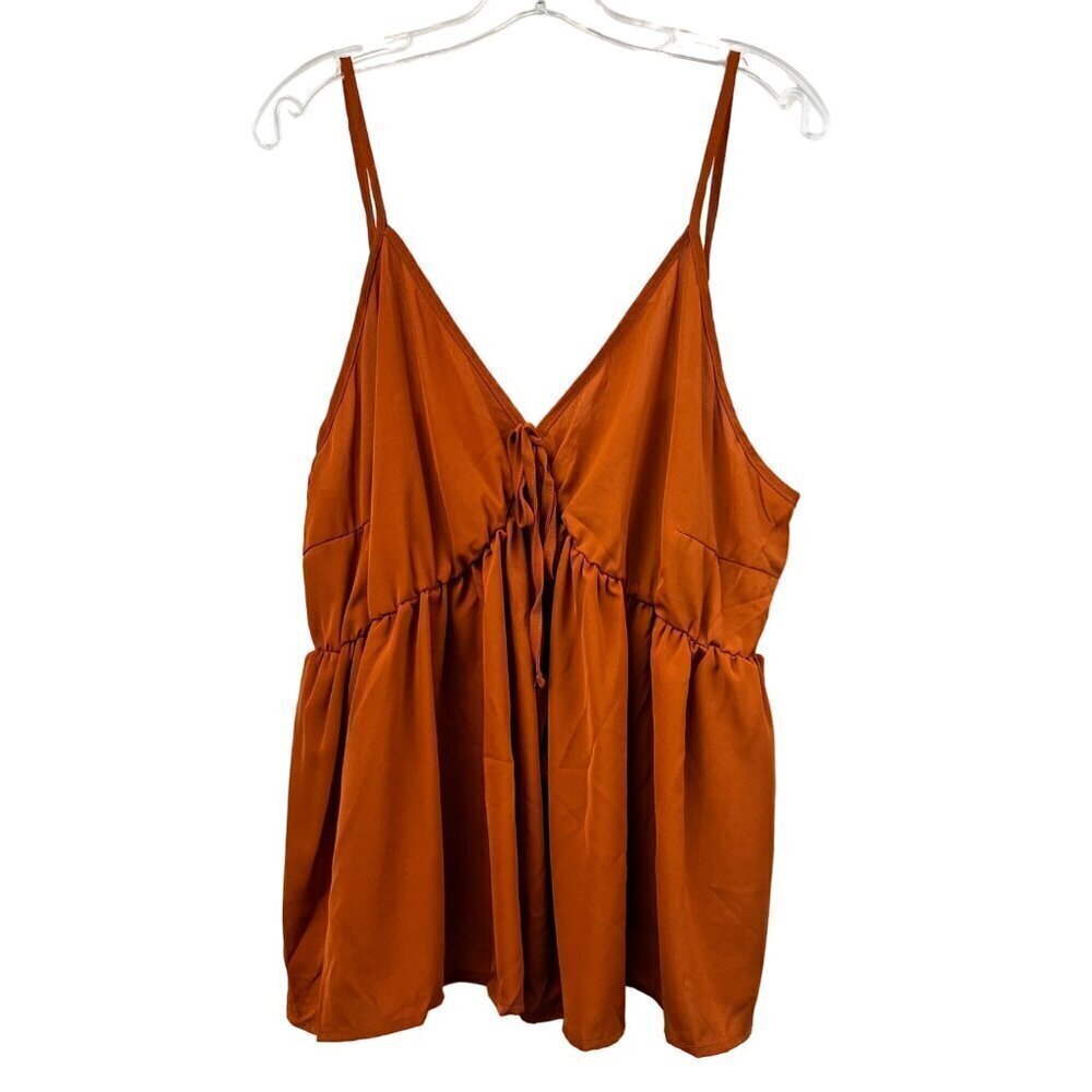 Shein Curve Womens V-Neck Spaghetti Strap Peplum Top Burnt Orange 3XL